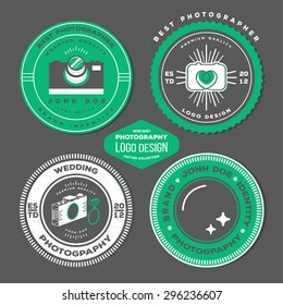 Photography badges and labels. Vector collection of photography hipster logo templates. Photography vintage logotypes, icons. Photo logo in green color.