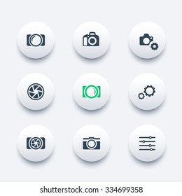 photography, camera, aperture round modern icons set, vector illustration