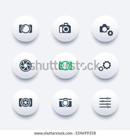 photography, camera, aperture round modern icons set, vector illustration