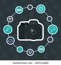 photography camera connection gadgets technology vector illustration