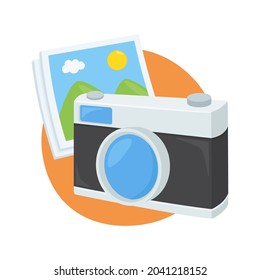 Photography Camera Emoji Icon Illustration. Camera Photo Vector Symbol Emoticon Design Doodle Vector.