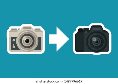 photography camera evolution gadgets technology vector illustration