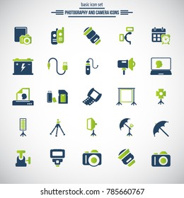 Photography and Camera Icon set. Universal icons for web and mobile. Vector.