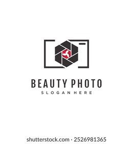 Photography camera icon vector logo design with flower creative concept Premium Vector