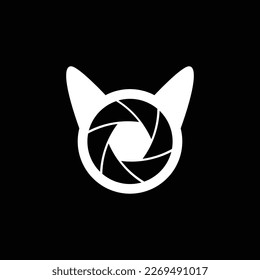 photography camera lens shutter with pets cat dog simple modern logo design vector icon illustration