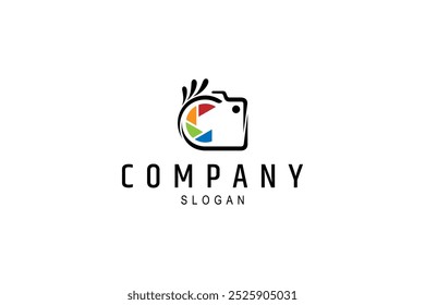 photography camera logo with colorful flat vector design style