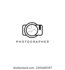 Cámara fotográfica Diseño de logotipo inspiración vectorial, paisaje interior lente