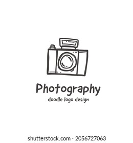 Photography camera logo icon in doodle fun style