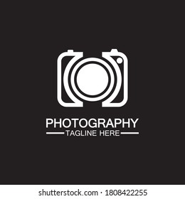 photography camera logo icon vector design template isolated on black background