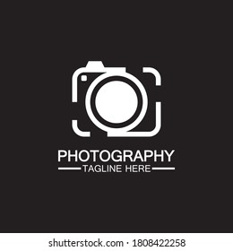 Fotokamera-Logo Symbol, Vektordesign-Vorlage einzeln auf schwarzem Hintergrund