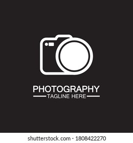 photography camera logo icon vector design template isolated on black background