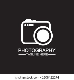 photography camera logo icon vector design template isolated on black background