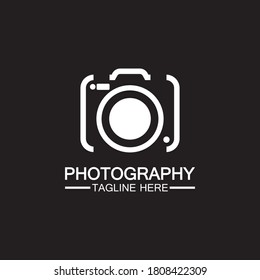 photography camera logo icon vector design template isolated on black background