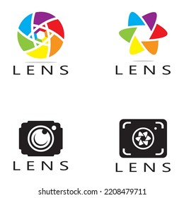 photography camera logo icon vector design template isolated on black background