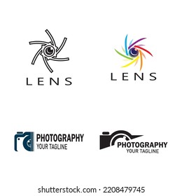 photography camera logo icon vector design template isolated on black background