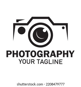 photography camera logo icon vector design template isolated on black background