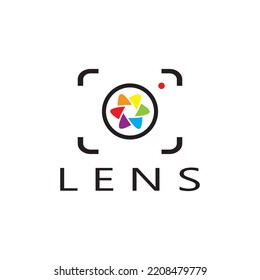 photography camera logo icon vector design template isolated on black background
