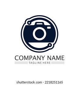 photography camera logo icon vector design template isolated on black background