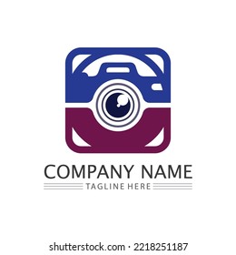 photography camera logo icon vector design template isolated on black background
