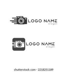 Fotokamera-Logo Symbol, Vektordesign-Vorlage einzeln auf schwarzem Hintergrund