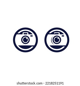 photography camera logo icon vector design template isolated on black background