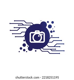 photography camera logo icon vector design template isolated on black background