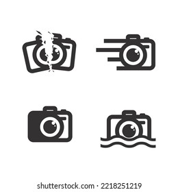 photography camera logo icon vector design template isolated on black background
