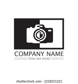 photography camera logo icon vector design template isolated on black background