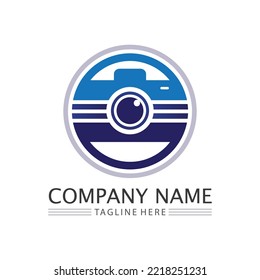 photography camera logo icon vector design template isolated on black background