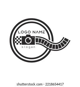photography camera logo icon vector design template isolated on black background