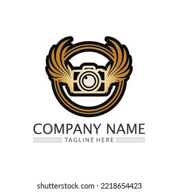 photography camera logo icon vector design template isolated on black background