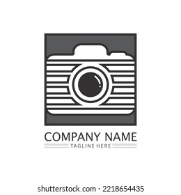 photography camera logo icon vector design template isolated on black background
