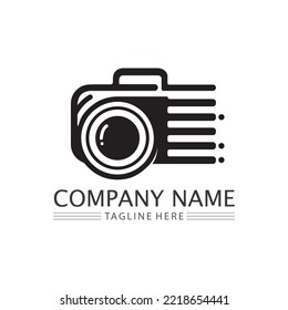 photography camera logo icon vector design template isolated on black background