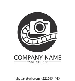 photography camera logo icon vector design template isolated on black background