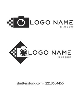 photography camera logo icon vector design template isolated on black background