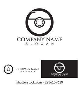 photography camera logo icon vector design template isolated on black background