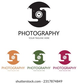 photography camera logo icon vector design template isolated on black background