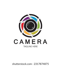 photography camera logo icon vector design template isolated on black background