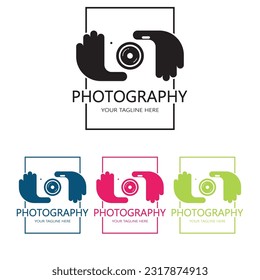 Fotokamera-Logo Symbol, Vektordesign-Vorlage einzeln auf schwarzem Hintergrund