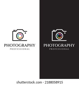 Fotografie-Logo, Objektivkamera-Verschluss, digital, line, professionell, elegant und modern. Das Logo kann für Studios, Fotografie und andere Unternehmen verwendet werden.