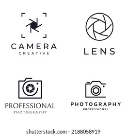 Photography camera logo, lens camera shutter, digital, line, professional, elegant and modern. The logo can be used for studios, photography and other businesses.