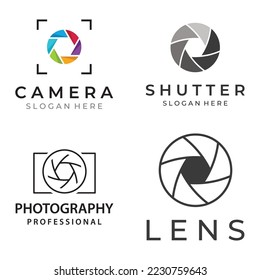 Photography camera logo, lens camera shutter, digital, line, professional, elegant and modern. The logo can be used for studios, photography and other businesses.