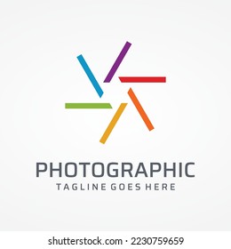Logo de la cámara fotográfica, obturador de la cámara del objetivo, digital, de línea, profesional, elegante y moderno. El logotipo puede utilizarse para estudios, fotografía y otros negocios.