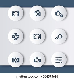 photography, camera modern round icons, vector illustration, eps10, easy to edit