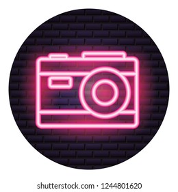 photography camera neon brick wall