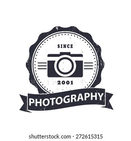 photography, camera, photographer grunge vintage logo, emblem, vector illustration, eps10, easy to edit