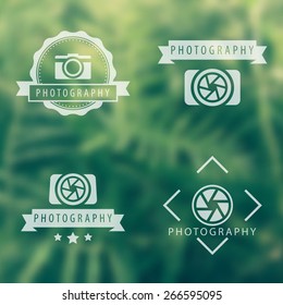 photography, camera, photographer logo, emblems, signs on blur background, vector illustration, eps10, easy to edit