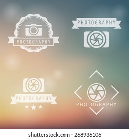 photography, camera, photographer logo, emblems on blur background, vector illustration, eps10, easy to edit