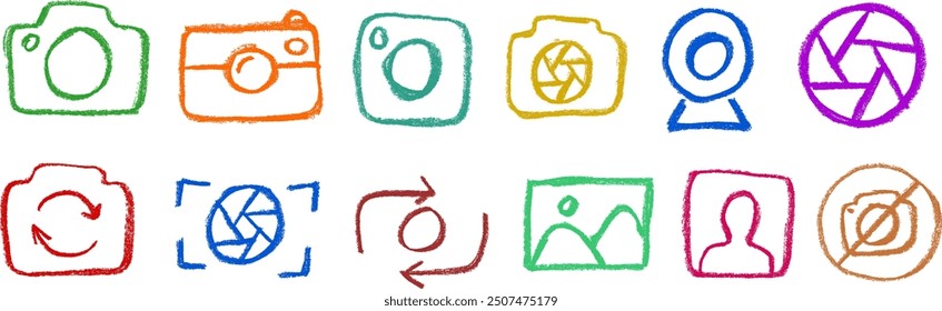 Photography camera Related Icons Chalk Crayon Drawing