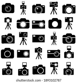  Fotografía. Icono de conjunto de cámara, logotipo aislado en fondo blanco